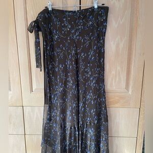NWT Sundance Silk Brown and Blue Floral Wrap Maxi Skirt